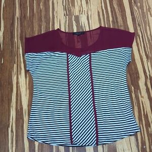 Atelier 29 Sheer Burgundy Yoke with Black and White Stripes